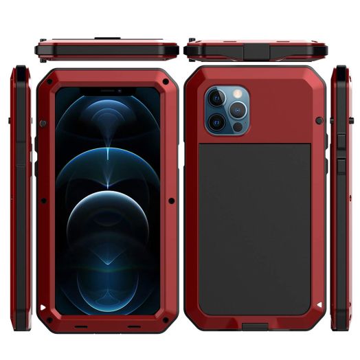 Marrkey iPhone 12 Case, 360 Full Body Protective Cover Heavy Duty Shockproof [Tough Armour] Aluminum Alloy Metal Case with Silicone Built-in Screen Protector for Apple iPhone 12 Pro 6.1 Inch - Red