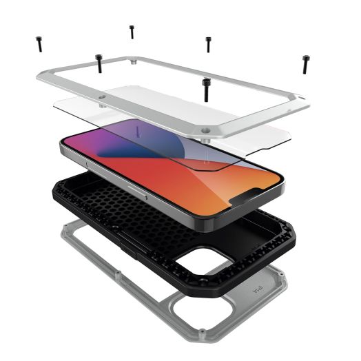 iPhone 14 Plus Metal Case, Heavy Duty Rugged Shockproof Military Aluminum Case with Built in Screen Protector, 360 Full Body Protective Bumper Cover for iPhone 14 Plus 6.7 inch, Silver
