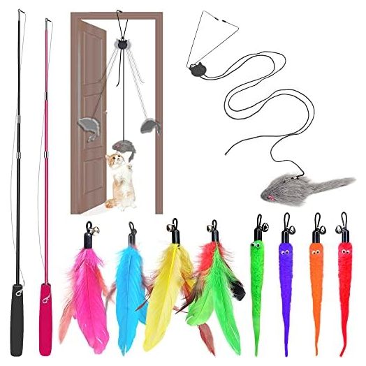 Premium Interactive Cat Toys Set with Feather Wand, Hanging Door Toy & Multiple Attachments - The Ultimate Playtime Solution for Cats