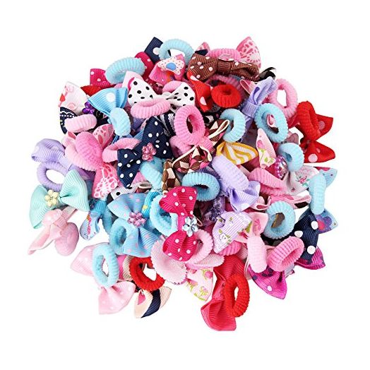 Candygirl 50 Pcs Bow Elastic Hair Ties,Girls Hair Accessories, Hair Accessories for Girls,Baby Hair Accessories for Girls, Value Set (50 small bow for girl or pets)