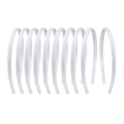 Suyegirl 20 PCS 1 CM White Plain Satin Headbands Fabric Hard Head Bands Solid Color White Hoop DIY Craft Hairbands Hair Pieces for Women Girls