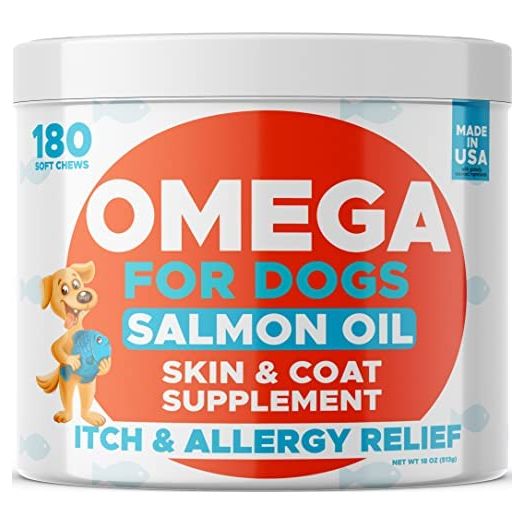 Omega 3 Alaskan Fish Oil Treats for Dogs (180 Ct) - Dry & Itchy Skin Relief + Allergy Support - Shiny Coats - EPA&DHA Fatty Acids - Natural Salmon Oil Chews Promotes Heart, Brain, Hip & Joint Support