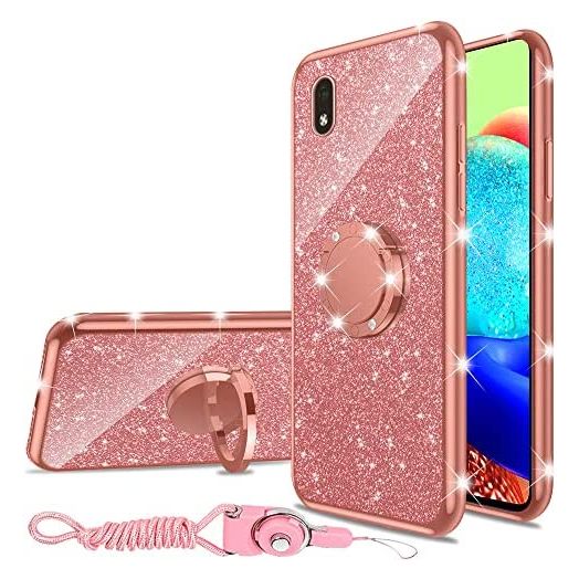 for ZTE Avid 579 Case, ZTE Blade A3 2020 Phone Case Girls Women Glitter Cute Soft TPU Luxury Cover with Diamond Ring Kickstand Bumper Shockproof Protective Case for ZTE Blade A3 - Rose Gold