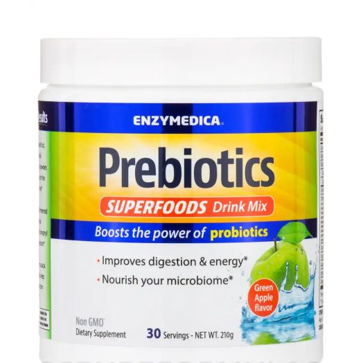 Enzymedica Prebiotics Superfoods Drink Mix, Green Apple Flavor - 30 Servings (210 Grams)