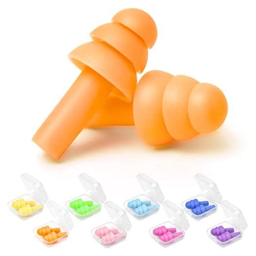 Earplugs for Sleeping Noise Cancelling, Reusable Ear Plugs– Super Soft, Silicone Ear Plug, for Sleeping 8 Pairs, Swimming, Snoring, Concerts, Work, Noisy Places (Orange)