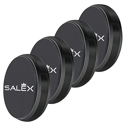 SALEX Magnetic Phone Mount 4 Pack. Black Flat Cell Phone Holder for Car Dashboard, Wall, Truck. Universal Stick on iPad Wall Magnet Mount Kit for Tablets, Smartphones. Magnetic Car Mount for iPhone
