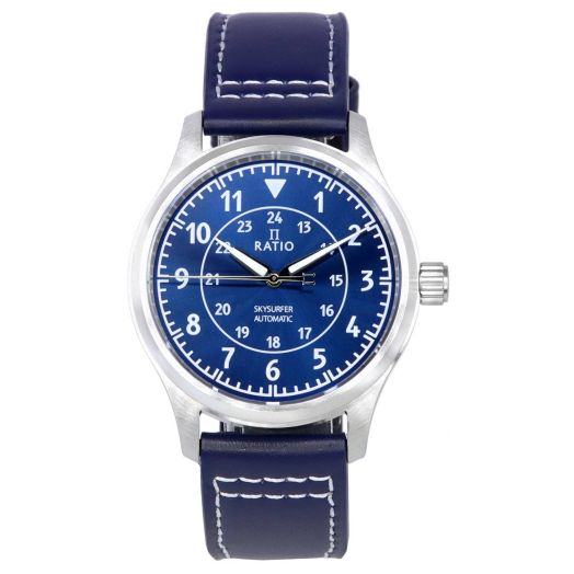 RATIO Pilot Style Watches Analog Dispaly Japanese Automatic 12/24 Hours Time Display 200M Water Resistant Casual wear Watch for Men (Blue)