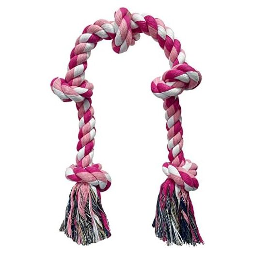Dog Rope Toy for Large Aggressive Chewers, Heavy Duty Rope Chew Toy Indestructible Tough Tug of War Pink Dog Toy,3 Feet 5 Knots Interactive Cotton Rope Toys for Large Breeds Teeth Cleaning