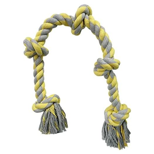 Dog Rope Toy for Large Aggressive Chewers, Heavy Duty Rope Chew Toy Indestructible Tough Tug of War Yellow Dog Toy,3 Feet 5 Knots Interactive Cotton Rope Toys for Large Breeds Teeth Cleaning