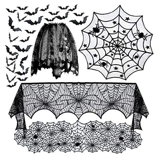 Tayfremn Halloween Spiderweb Tablecloth Runner, Fireplace Mantel Scarf (5 Pack)