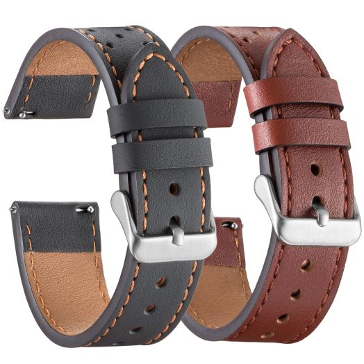 Snowoxen Galaxy Watch 6 Bands 2 Packs, Compatible with Samsung Galaxy Watch 6 Classic 47mm 43mm/ Galaxy Watch 6 40mm 44mm Band, 20mm Genuine Leather Quick Release Women Men's Band (BK+BN), X-Large
