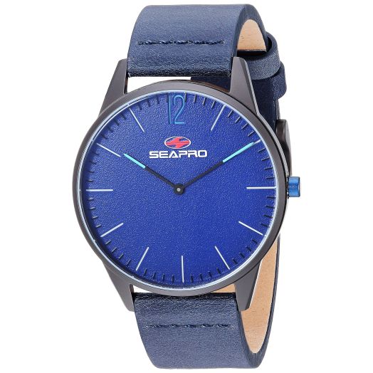 Men's Black Hole Stainless Steel Quartz Leather Calfskin Strap, Blue, 20.4 Casual Watch (Model: SP0105)
