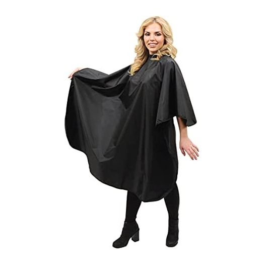 ForPro Poly Chemical Cape, Professional Hair Salon Styling Cape with Adjustable Snap Closure, Black, 58” L x 47”