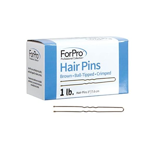 ForPro Hair Pins, Brown, Ball-Tipped, Crimped, Non-Damaging, 3” L, 1 Lb