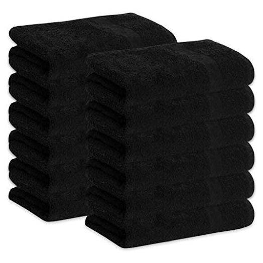 GREEN LIFESTYLE Black Bleach Proof Towels, 100% Cotton, 16" x 28"