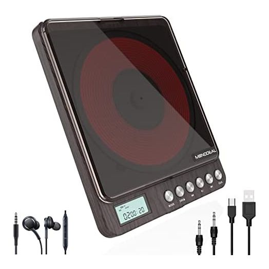 CD Player Portable, MONODEAL Portable Rechargeable CD Player with Dual Headphones Jack, Small Anti-Skip CD Player for Car/Travel/Home Portable, Personal CD Player for Adults Kids (Dark Brown)