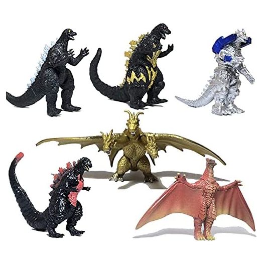 TwCare Set of 6 Godzilla Toys Movable Joint Action Figures King of The Monsters Burning Heisei Mecha Ghidorah Pack Mini Dinosaur Playsets Birthday Kids Cake Toppers Realistic Vintage