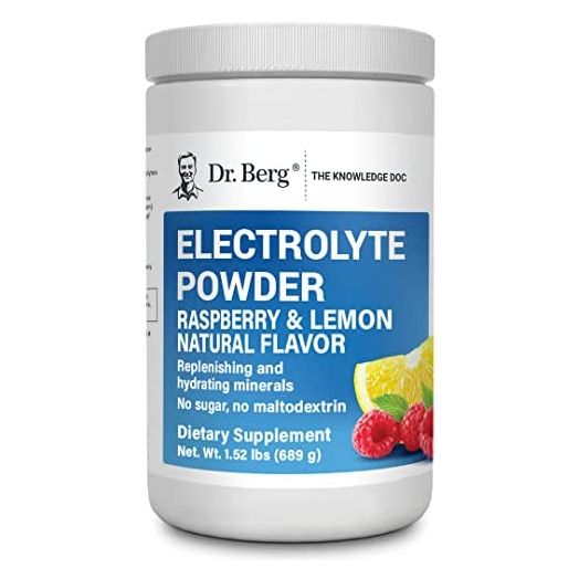 Dr. Berg's Electrolyte Powder, Raspberry & Lemon Natural Flavor - Hydration Drink Mix Supplement w/ 13x Potassium - Boost Energy & Keto Friendly - NO Maltodextrin Sugar & Carb Free - 100 Servings