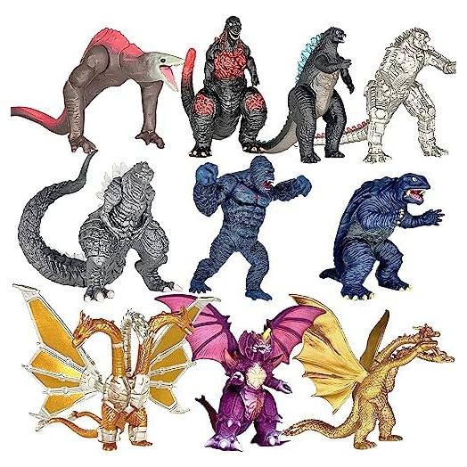 TwCare Set of 10 Godzilla vs Kong Dinosaur Dragon Toys Movable Joint Action Figures, King of The Monsters Shin Ultima Gamera Mecha MechaGodzilla Ghidorah Skull Crawler Destoroyah Cake Toppers Pack