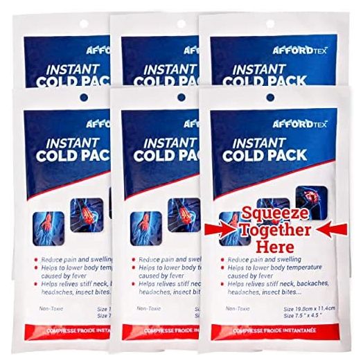 AFFORDTEX Instant Cold Pack –6 Count Disposable 7.5 x 4.5 Inches Ice Packs – Must Have Medical Supplies for Outdoor Activities – Ice Packs Ideal for Injuries, Inflammation, Sprains, Strains