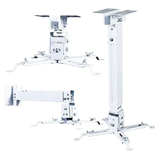 Projector Ceiling/Wall Mount White, Homcine Low Profile Universal Projector Holder/Bracket/Hanger Kit with Extendable Arm, Adjustable Height Pole Mount Drop Ceiling Quick Release For Epson Optoma Benq