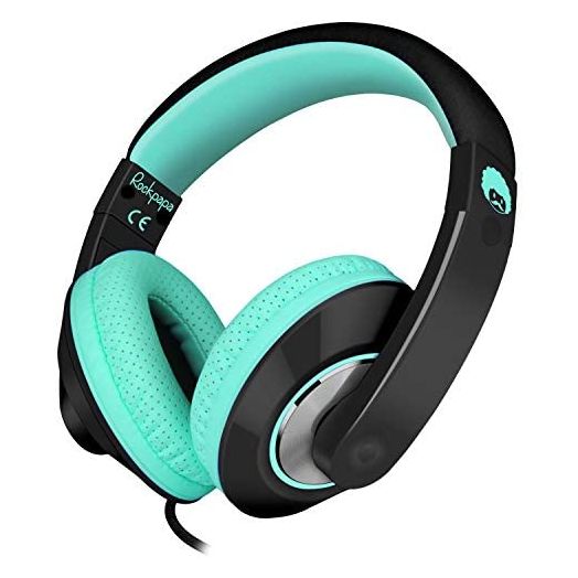 Rockpapa Comfort+ Wired Kids Headphones with Microphone and Volume Control, Lightweight Boys Girls Teens Over-Ear Headset for School Laptop CD DVD Player Tablet Phone Travel Black Teal