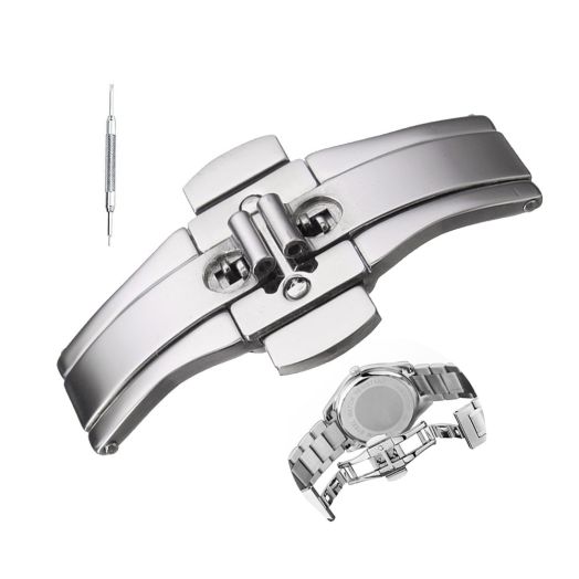 NIBD Stainless Steel Butterfly Buckle Push Button Folding Deployment Clasp for Steel/Ceramic Watchband (25mmx6mm, Slive)
