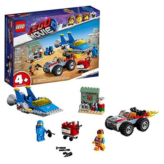 LEGO The Movie 2 Emmet and Benny’s ‘Build and Fix’ Workshop; 70821 Action Car and Spaceship Play Transportation Building Kit for Kids (117 Pieces)