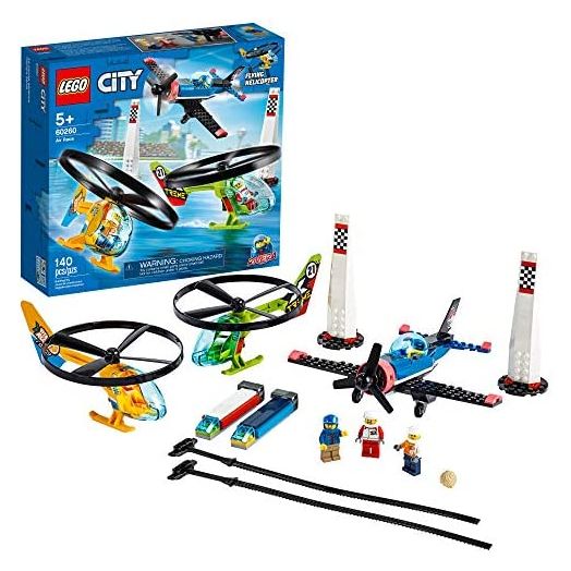 LEGO City Air Race 60260 Flying Helicopter Toy, Features 2 Ripcord Helicopters, Stunt Plane Aircraft Toy, 2 Pylons, Plus Rivera, Xtreme and Vitarush Pilot Minifigures (140 Pieces)