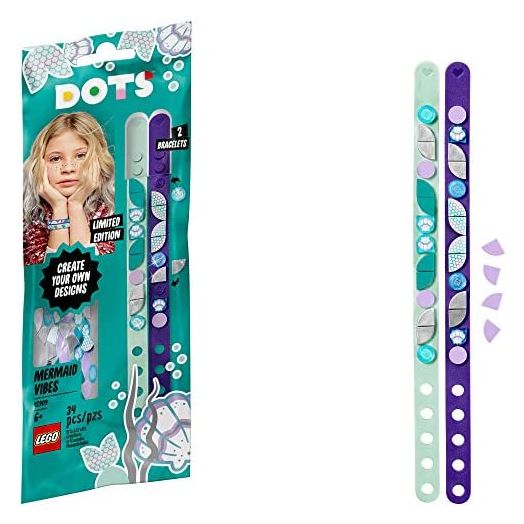 LEGO DOTS Mermaid Vibes Bracelets 41909 Creative DIY Craft Bracelet Kit for Kids, New 2021 (34 Pieces)