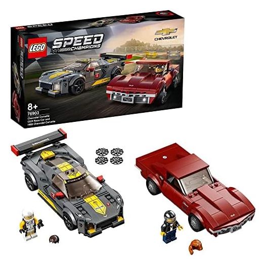 LEGO 76903 Speed Champions Chevrolet Corvette C8.R Race Car and 1969 CC Racing Model, Toy Cars Building Kit for Kids 8 Plus Years Old, 2 Sports Models