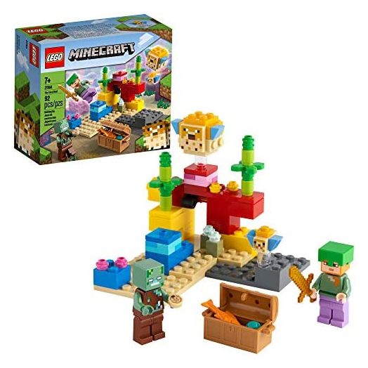LEGO Minecraft The Coral Reef 21164 Hands-on Minecraft Marine Toy Featuring Alex, a Drowned and 2 Cool Puffer Fish, New 2021 (92 Pieces)