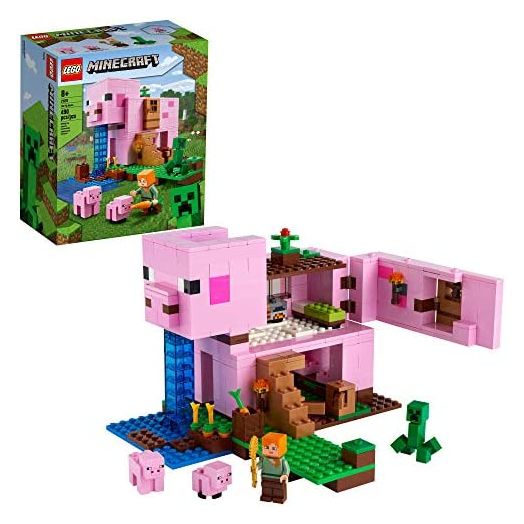 LEGO Minecraft The Pig House 21170 Minecraft Toy Featuring Alex, a Creeper and a House Shaped Like a Giant Pig, New 2021 (490 Pieces)