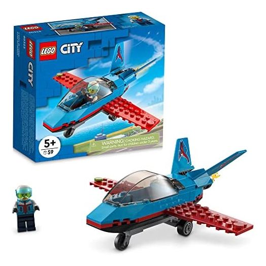 LEGO City Stunt Plane 60323 Building Kit; Toy Jet with Decorated Tail Fins and an Opening Cockpit, Plus a Pilot Minifigure with a Helmet; Fun Action Toy, Designed for Kids Aged 5 and up (59 Pieces)