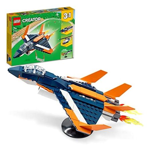 LEGO Creator 3in1 Supersonic-Jet 31126 Building Kit; Build a Jet Plane and Rebuild It into a Helicopter or a Speed Boat Toy; A Creative Gift for Passionate Fans Aged 7+ (215 Pieces)