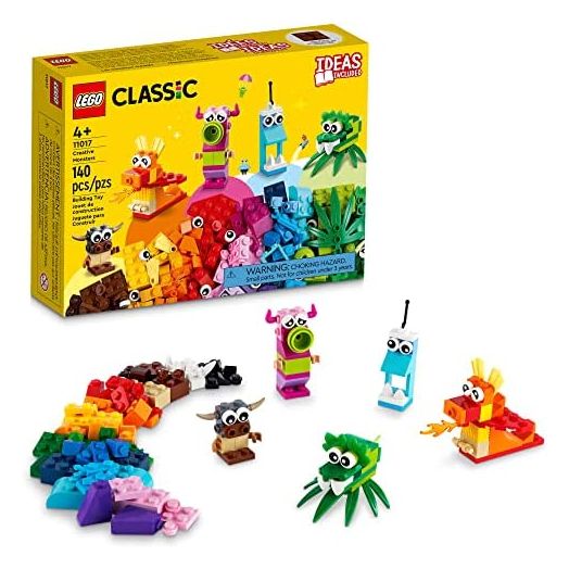 LEGO Classic Creative Monsters 11017 Building Kit; Includes 5 Monster Toy Mini Build Ideas to Inspire Creative Play for Kids Aged 4 and Up; Helps Children Develop Key Life Skills (140 Pieces)