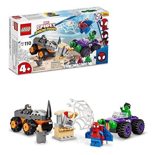 LEGO Marvel Spidey and His Amazing Friends Hulk vs. Rhino Truck Showdown 10782 Building Kit; Playset Comes with 2 Spider-Man Vehicles; Birthday Gift for Kids Aged 4+ (110 Pieces)