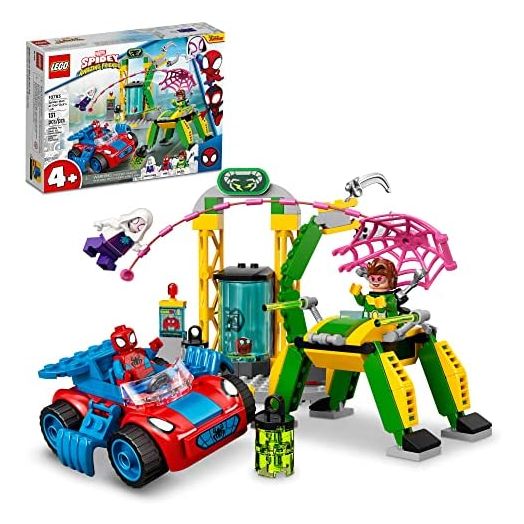 LEGO Marvel Spidey and His Amazing Friends Spider-Man at Doc Ock’s Lab 10783 Building Kit; Super-Hero Playset with Spider-Man, a Vehicle 2 Minifigures, Aged 4+ (131 Pieces), Multicolor, Standard