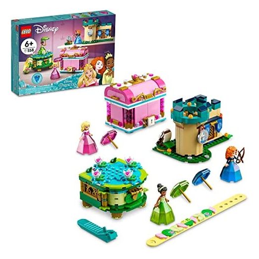LEGO Disney Aurora, Merida and Tiana’s Enchanted Creations 43203 Building Kit; Jewelry Box Set for Kids Aged 6+ (558 Pieces)
