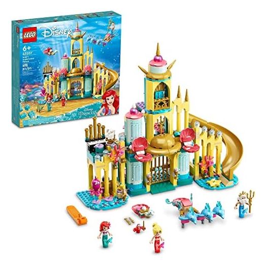 LEGO Disney Princess Ariel’s Underwater Palace Building Toy 43207 Toy Castle Building Kit, Gift Idea for Kids, Girls and Boys Aged 6+ with The Little Mermaid Mini-Doll Figure & Dolphin Figures