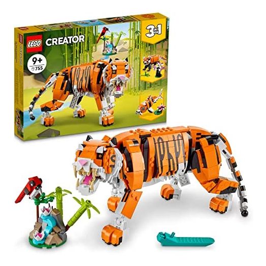 LEGO Creator 3in1 Majestic Tiger 31129 Building Kit; Animal Toys for Kids, Featuring a Tiger, Panda and Koi Fish; Creative Gifts for Kids Aged 9+ Who Love Imaginative Play (755 Pieces)