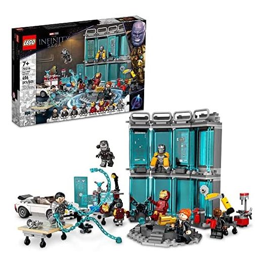 LEGO Marvel Iron Man Armory 76216 Building Set Toy; Suits, Minifigures and Super Hero Action; Gift for Kids Aged 7+ (496 Pieces)