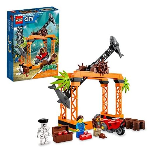 LEGO City Stuntz The Shark Attack Stunt Challenge Adventure Series Toy with Flywheel Powered Stunt Bike & Racer Minifigure, Toys for Kids Years Old and Up, 60342