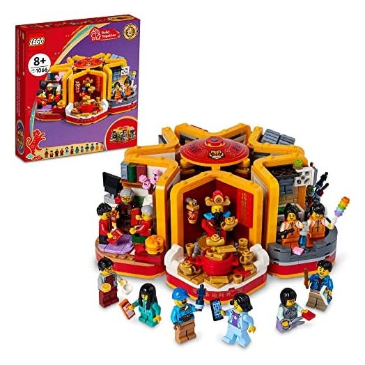 LEGO Lunar New Year Traditions 80108 Building Kit; Gift Toy for Kids Aged 8 and Up; Building Set Featuring 6 Festive Scenes and 12 Minifigures, Including The God of Wealth (1,066 Pieces)