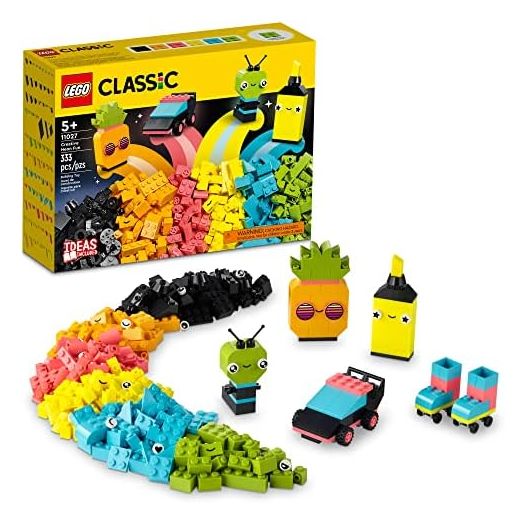 LEGO Classic Creative Neon Colors Fun Brick Box Set 11027, Building Toy to Create a Car, Pineapple, Alien, Roller Skates, and More, Hands-on Learning for Kids, Boys, Girls 5 Plus Years Old