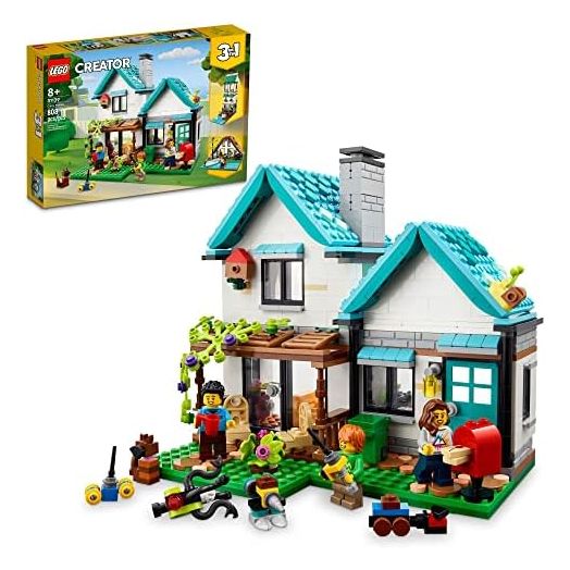 LEGO Creator 3 in 1 Cozy House Building Kit, Rebuild into 3 Different Houses, includes Family Minifigures and Accessories, DIY Building Toy Ideas for Outdoor Play for Kids, Boys and Girls, 31139