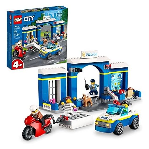 LEGO City Police Station Chase 60370, Playset with Car Toy and Motorbike, Breakout Jail, 4 Minifigures and Dog Figure, Toys for Kids 4 Plus Years Old