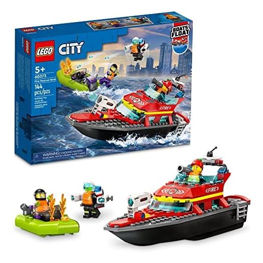 LEGO City Fire Rescue Boat 60373, Toy Floats on Water, with Jetpack, Dinghy and 3 Minifigures, Everyday Hero Toys for Kids, Boys and Girls Ages 5+