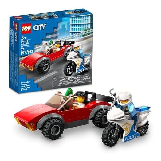 LEGO City Police Bike Car Chase 60392, Toy with Racing Vehicle & Motorbike Toys for 5 Plus Year Olds, Kids Gift Idea, Set Featuring 2 Officer Minifigures