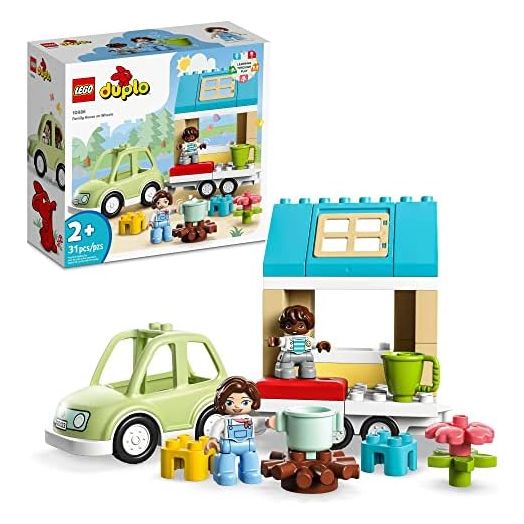 LEGO DUPLO Family House on Wheels 10986, Toy Car for Toddlers 2 Plus Years Old Boys and Girls, Preschool Learning Toys, Large Bricks Camping Set